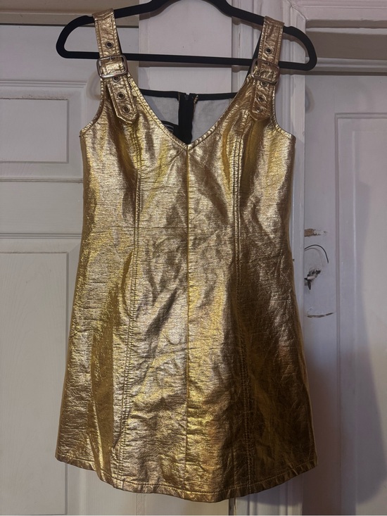 Lip Service Dresses & Skirts - Vintage 90s rare Lip Service Gold Metallic Buckle-Strap Mini Dress goth S